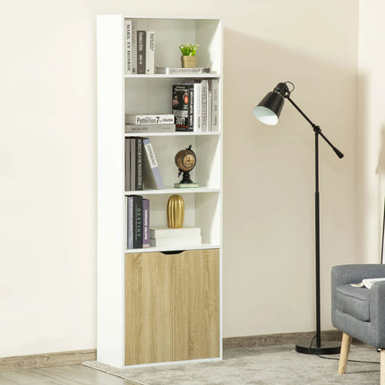 Classic 4-Tier Bookshelf with Cabinet Doors – Oak Brown