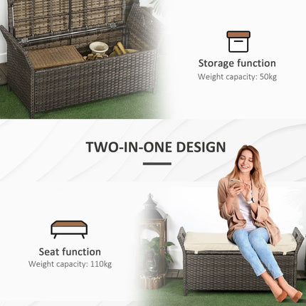 2-In-1 Outdoor Patio Rattan Wicker Storage Bench – Beige