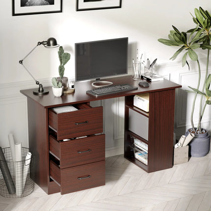 Office Desk with 3-Tier Storage Shelves – Walnut