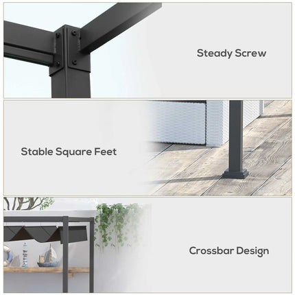 Metal Outdoor Patio Pergola with Retractable Canopy – Black