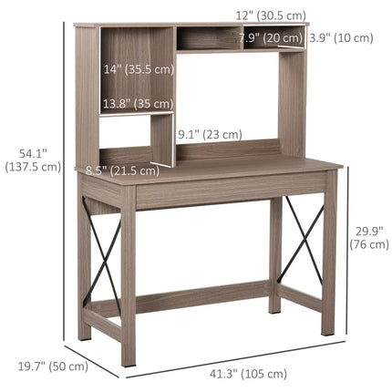 Modern Office Desk with Drawer and Hutch – Grey