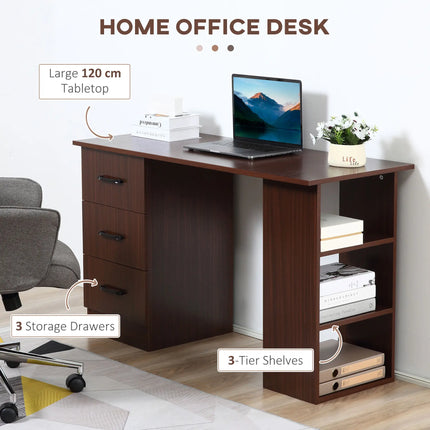 Office Desk with 3-Tier Storage Shelves – Walnut
