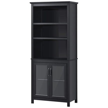 Classic Farmhouse Bookshelf and Cabinet with Glass Doors