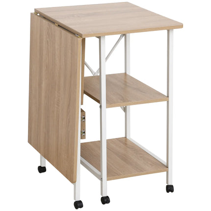 Folding Office Desk with Storage Shelves – White