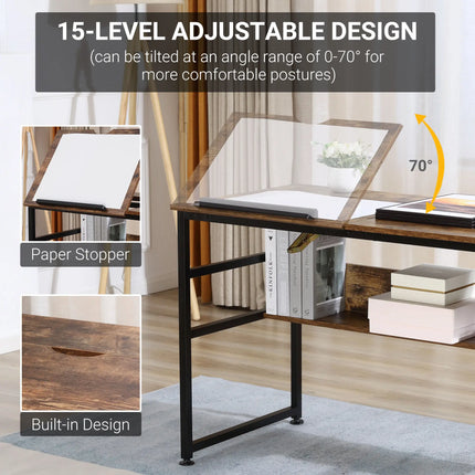 Adjustable Drafting Table with Folding Top and Storage – Rustic Brown