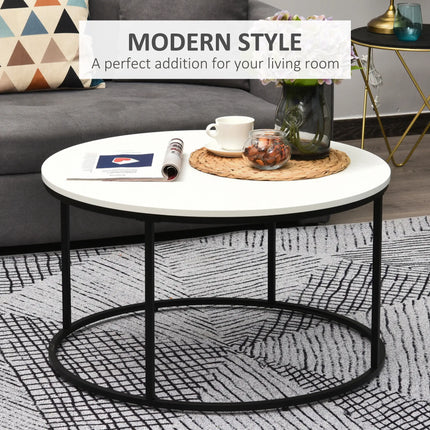 Round Coffee Table with Metal Frame – White