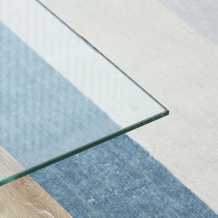 Rectangle Glass Coffee Table with Storage Shelf – Natural Wood