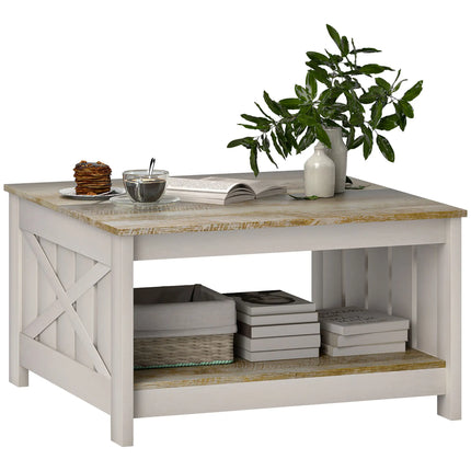 Square Farmhouse Coffee Table – Distressed Oak and Brown