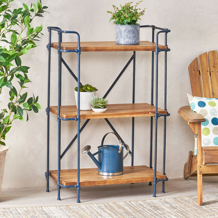 Industrial 3-Shelf Iron Frame Firwood Bookshelf - Wood Brown