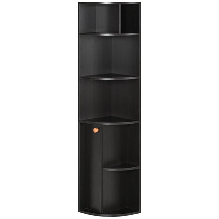 5-Tier Corner Bookcase with Cabinet – Black