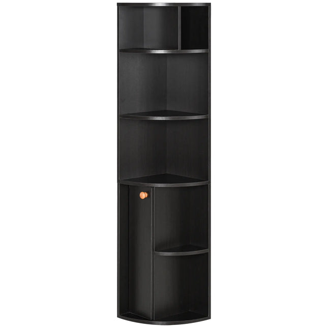 5-Tier Corner Bookcase with Cabinet – Black