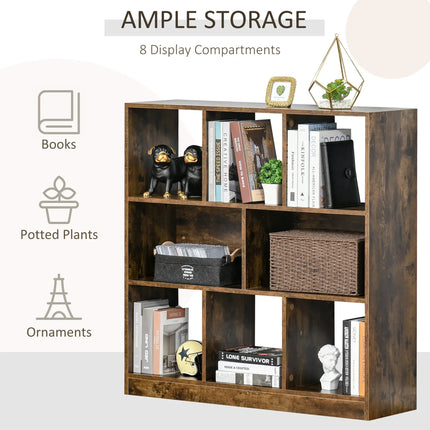 Rustic Square Bookshelf with Cubby Storage - Wood Brown