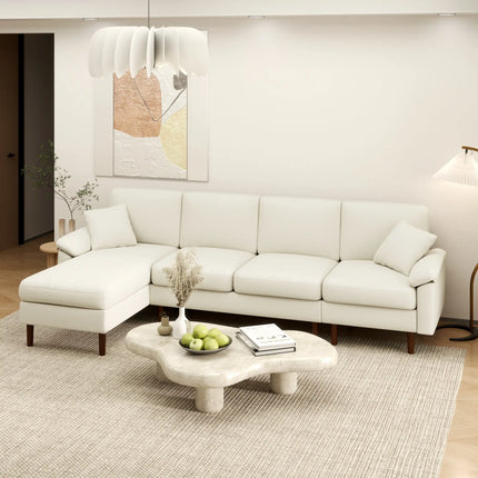 Modern L-Shaped Sectional Sofa with Changeable Chaise Lounge – Cream White