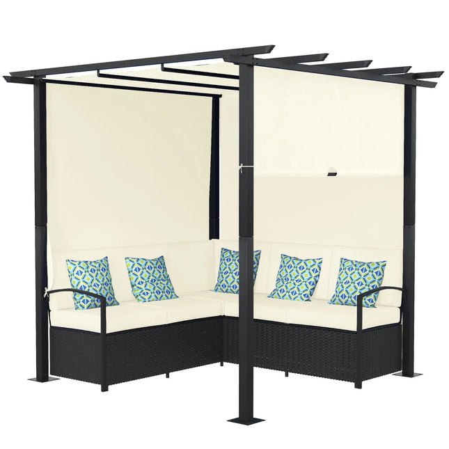 3-Piece Rattan Wicker Outdoor Patio Pergola with Retractable Canopy – Beige - Toronto Liquidation Company