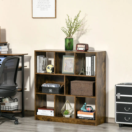 Rustic Square Bookshelf with Cubby Storage - Wood Brown