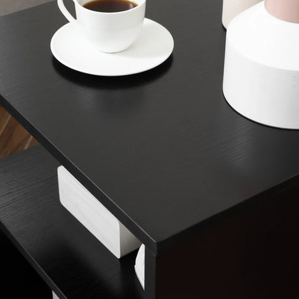 Wooden S Shape End Table with 3-Tier Storage – Black