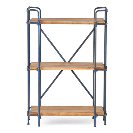 Industrial 3-Shelf Iron Frame Firwood Bookshelf - Wood Brown