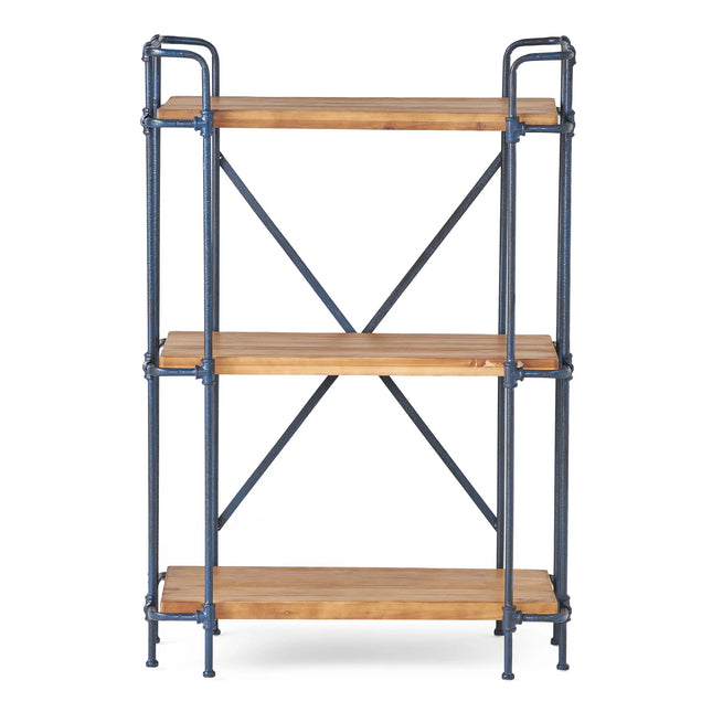 Industrial 3-Shelf Iron Frame Firwood Bookshelf - Wood Brown