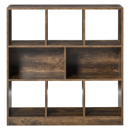 Rustic Square Bookshelf with Cubby Storage - Wood Brown