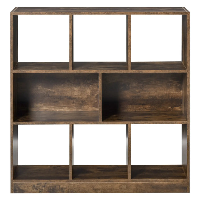 Rustic Square Bookshelf with Cubby Storage - Wood Brown