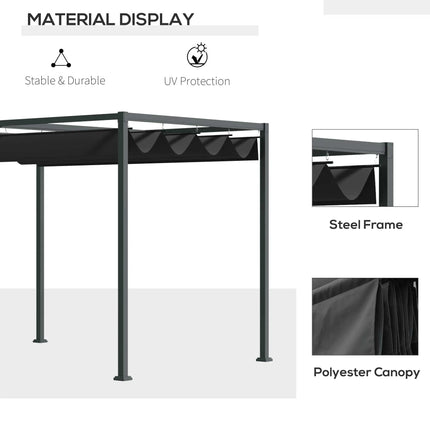 Metal Outdoor Patio Pergola with Retractable Canopy – Black