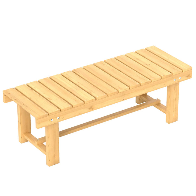 Wooden Backless Outdoor Patio Garden Courtyard Bench – Natural Wood