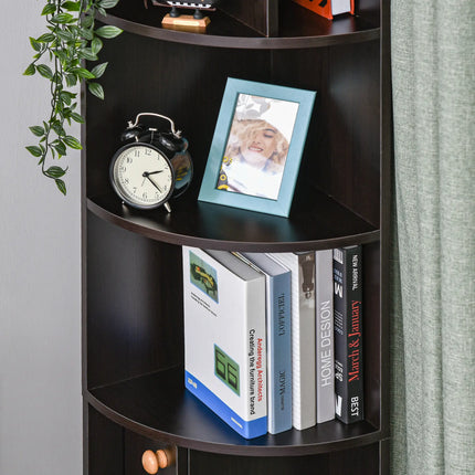 5-Tier Corner Bookcase with Cabinet – Black