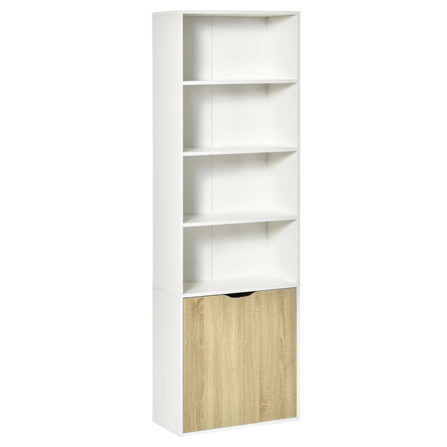 Classic 4-Tier Bookshelf with Cabinet Doors – Oak Brown