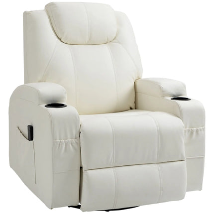 Executive Faux Leather Electric Massage Recliner with Cup Holder – Pure White