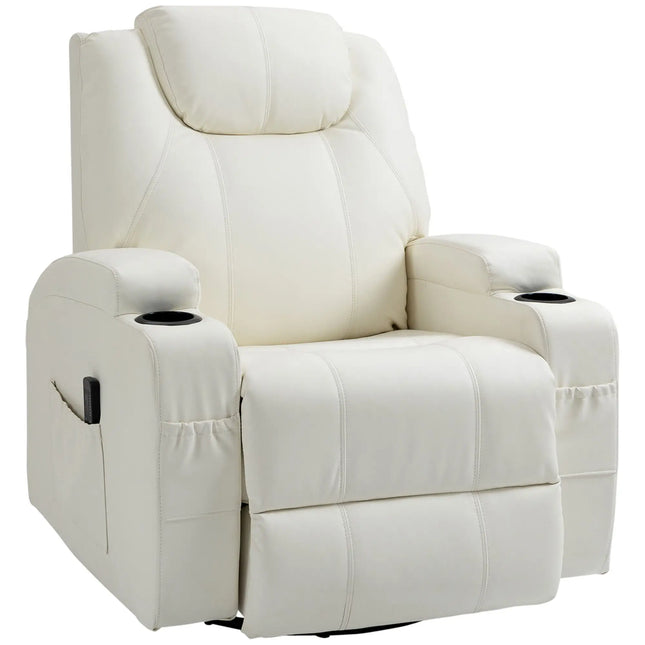 Executive Faux Leather Electric Massage Recliner with Cup Holder – Pure White