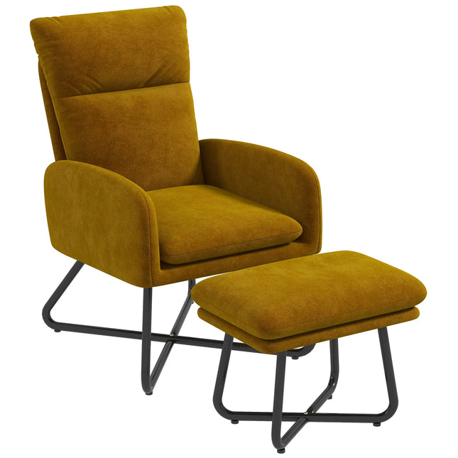 Contemporary Accent Chair with Ottoman – Vintage Yellow